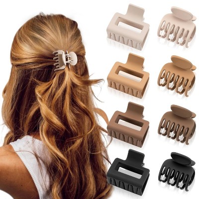 Matte Hair Clips for Women and Girls - Rectangle and Double Row Small Claw Clips for Thin/Medium Fine Hair