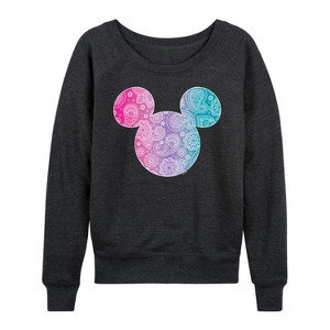 Women's - Disney - Paisley Mickey Lightweight French Terry Wide Neck Long Sleeve Shirt - 1 of 4