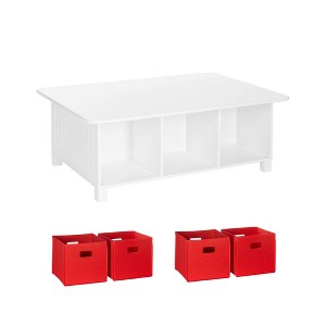 RiverRidge Kids' Desk, Activity and Play Table with 6 Storage Cubbies White with 4 Fabric Bins - 1 of 4