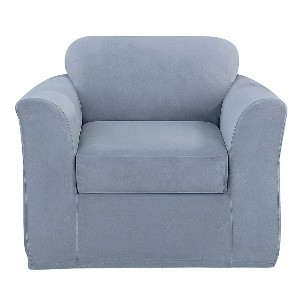Ultimate Stretch Suede 2pc Chair Slipcover Pacific Blue - Sure Fit