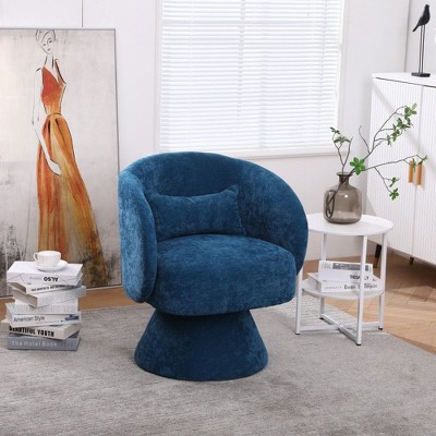 CAVINAS Linen Upholstered Swivel Accent Chair with Wooden Base,Modern Round Barrel Chair,Armchair for Bedroom,Reading Room,Teal