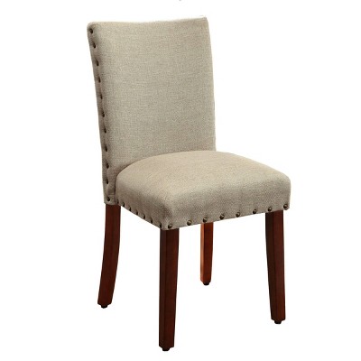 Set of 2 Fabric Upholstered Wooden Parson Chairs with Nailhead Trim Accent Beige - Benzara