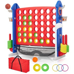 Giant 4-to-Score Game Set, 3-Level Height Adjustable Jumbo 4-in-a-Row Game with Quick-Release Slider, Mini Basketball, Golf & Ring Toss Set for Party - 1 of 4