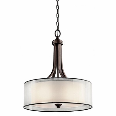 Lacey 23.5" 4 Light Pendant with Satin Etched Cased Opal Inner Diffusers and White Translucent Organza Outer Shade in Antique Pewter