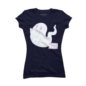 Junior's Design By Humans Boo Cute Ghost Halloween cute design By BoogieCreates T-Shirt - 1 of 3