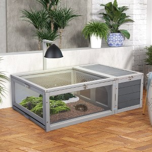 Sevobal Pet Crates and Houses Tortoise Wooden Turtle Habitat with Removable Top and Tray for Indoors and Outdoors, Gray, 37.8"*25.39"*12.01" - 1 of 4