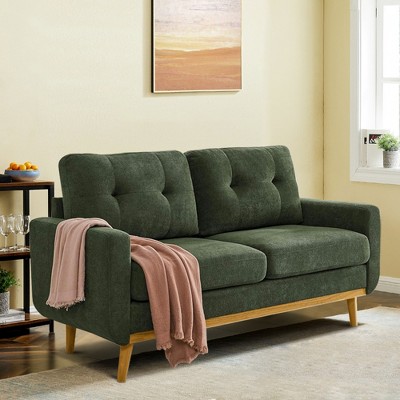 JUJABU 67.7'' Mid-Century Modern Tufted Loveseat Sofa with Wood Legs – Upholstered Fabric