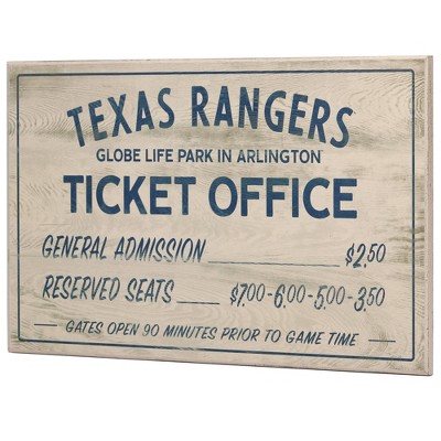 Texas Rangers Vintage Ticket Office Blue Text MDF Wood Sign