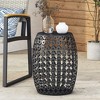 Side Table, Barrel Structure End Table, Powder-coated Iron Side Tables, Rounded Cross-shaped Pattern Bedside Table - 3 of 4
