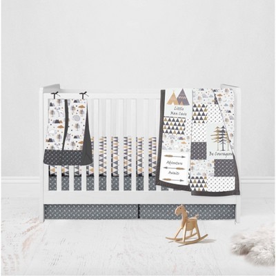 Bacati - Woodlands Beige/Grey 4 pc Crib Bedding Set with Diaper Caddy