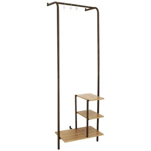 Sunnydaze Indoor Wall-Mounted Garment Hanging Rack with Shelves  - MDP Shelves with Powder-Coated Steel Frame - Black - 1 of 4