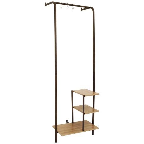 Costway 2-tier Bamboo Garment Rack Clothing Storage Organizer Coat Hanger  W/ Rod & Hooks : Target