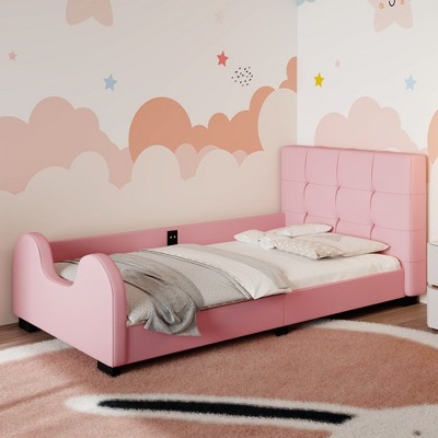 Whisen Twin Size Upholstered Platform Bed with Guardrail