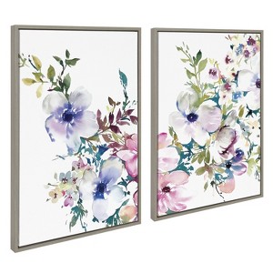 Kate and Laurel Sylvie Ink Wash Floral Left and Right Framed Canvas by Emma Daisy, 2 Piece 23x33, Gray - 1 of 4