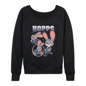 Women's - Disney - Hopps Bootleg Lightweight French Terry Wide Neck Long Sleeve Graphic Shirt - 1 of 4