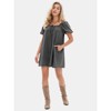 EXLURA Womens Summer Denim Short Puff Sleeve Dresses Knit Loose Plus Size Short Mini Dress 2025 Trendy Outfit - 4 of 4