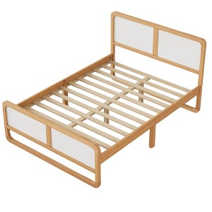 NicBex Wood Platform Bed with Headboard for Kids,Teens,Adults,White+Walnut - 1 of 4