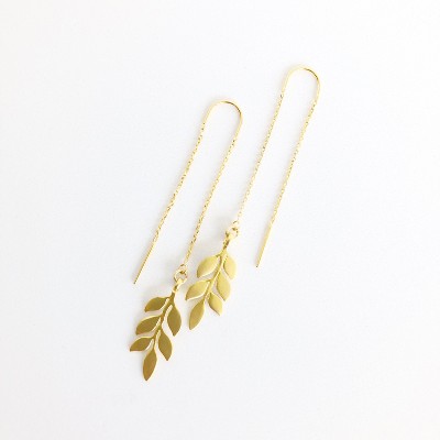 Sanctuary Project Dainty Olive Branch Threader Drop Earrings Gold