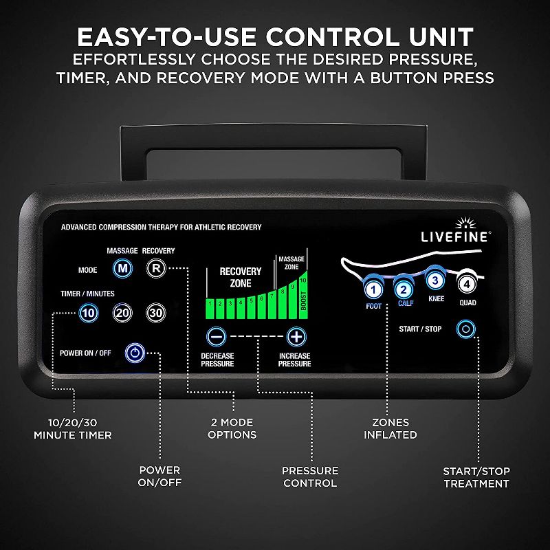 LiveFine XL Foot Massager Machine W/Control Unit Pump for Pain Relief, 2 of 8