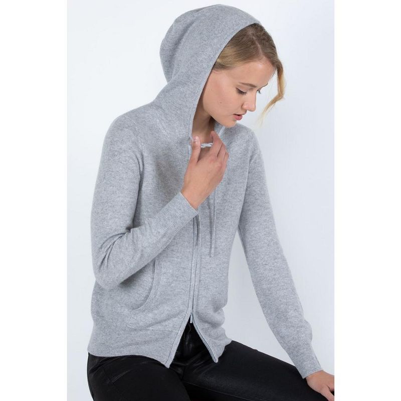 JENNIE LIU Women's 100% Pure Cashmere Long Sleeve Zip Hoodie Cardigan Sweater, 5 of 7