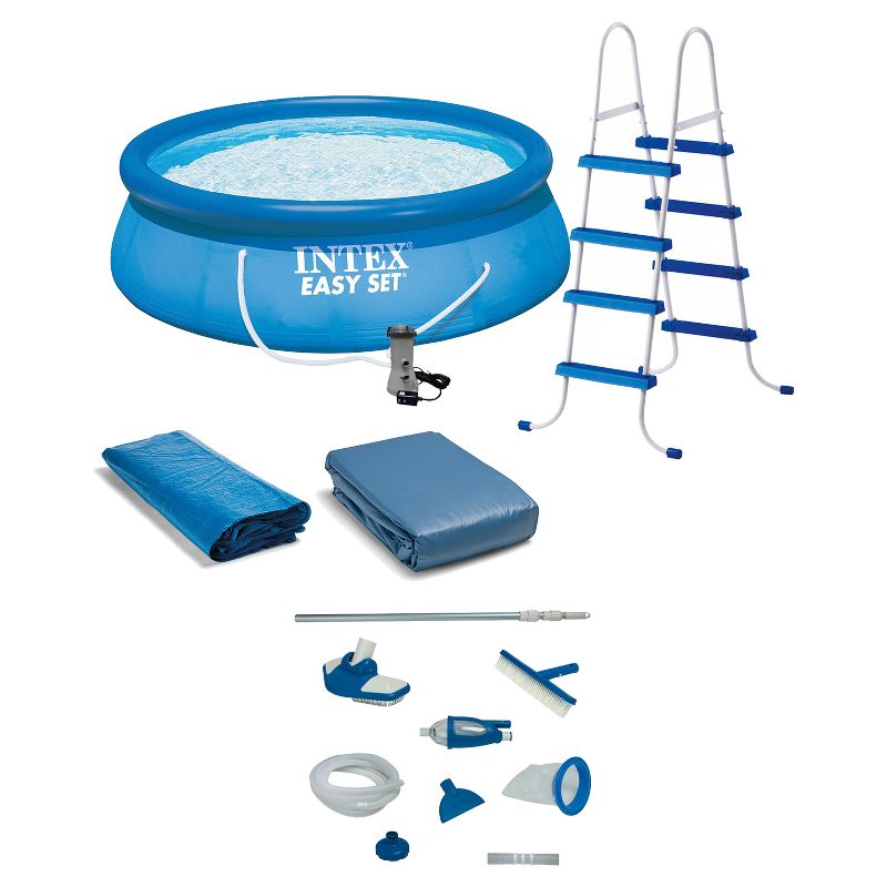 Intex 15'x48" Round Inflatable Outdoor Above Ground Swimming Pool Set with Ladder, Filter Pump, and Deluxe Maintenance Pool Cleaning Kit for Backyards, 1 of 7