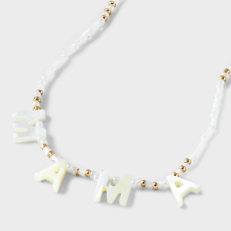 14K Gold Dipped Mother of Pearl And Seed Bead &#34;Mama&#34; necklace - A New Day&#8482; Gold/White, 4 of 5