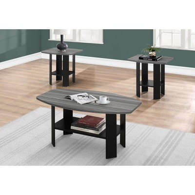Monarch Specialties Table Set 3Pcs Set Coffee End Side Accent Living Room Laminate Black Grey Transitional