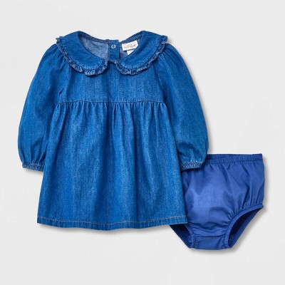 Baby Girls' Denim Prairie Dress - Cat & Jack™ Medium Wash Newborn