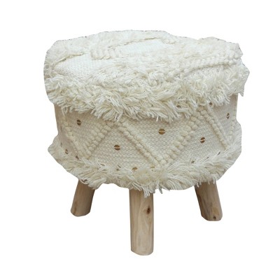 Roja Wool Boho Stool Ivory - Christopher Knight Home