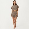 Anna-Kaci Lounge Women's Leopard Print Pajama Set with Short Sleeve Crew Neck Crop Top and Matching Elastic Waist Shorts - 3 of 4