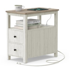 VASAGLE Side Table with Charging Station, Narrow Nightstand with 2 Drawers, Living Room End Table with Storage - 1 of 4