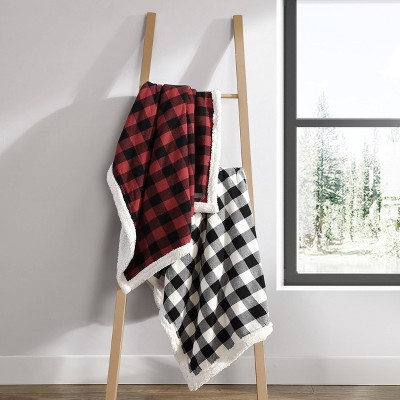 Cabin Plaid Red Fleece & Cotton Sherpa Reversible Throw Blanket