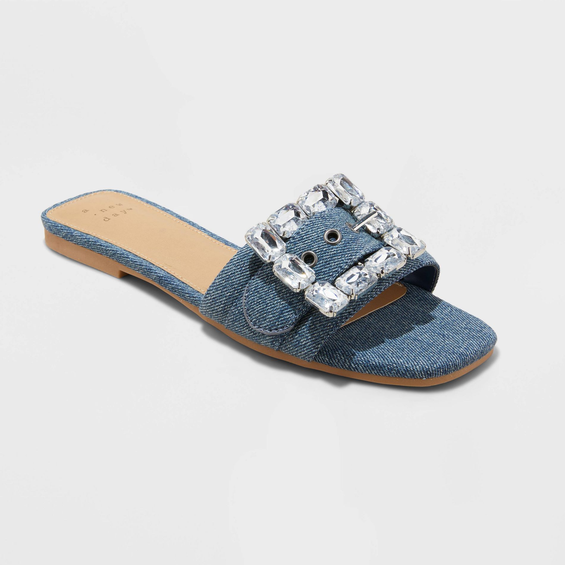 Women's Kelsey Rhinestone Buckle Slide Sandals - A New Day™