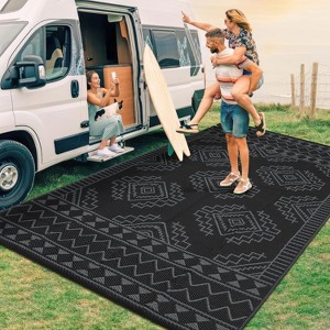 Outdoor Rug Large Geometric Plastic Straw Rug, Waterproof Reversible Woven Carpet, UV-Resistant Outside Rug for Balcony RV Backyard - 1 of 4