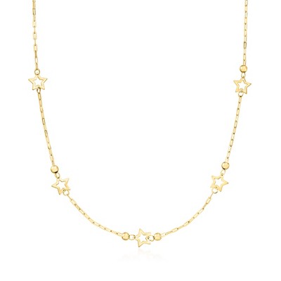 Ross-Simons Italian 14kt Yellow Gold Paper Clip Link Star Station Necklace