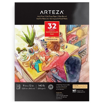 Arteza Watercolor Paper Pad, Spiral-Bound Hardcover, Pink, Cold-Pressed  Paper, 9x12 - 32 Sheets 