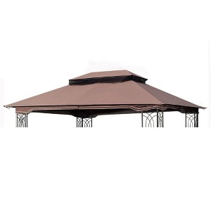 10x12 Ft Outdoor Patio Gazebo Replacement Canopy,Double Tiered Gazebo Tent Roof Top Cover Only(Frame Not Include)-Brown - 1 of 4
