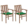 vidaXL Solid Teak Wood Outdoor Patio Chairs - Set of 2 with Green Seat Cushions, Stackable, Fine Sanded Finish, for Garden/Office/Cafe - 2 of 4