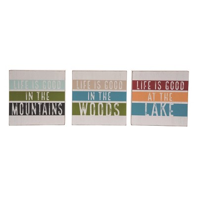 Transpac MDF Stripe Block Decor Set of 3 Spring Home Decorations