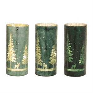ED Pine Tree Luminary Set of 3 – 8.5" Frosted Glass Winter Forest Design Holiday Decor by Melrose - 1 of 4