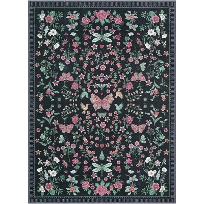 Modern Floral Machine Washable Non-Slip Runner Rug - Low Pile Waterproof Carpet for Kitchen, Entryway, Bathroom, Laundry & Dorm