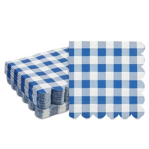 Blue Panda 100 Pack Blue Buffalo Check Plaid Scalloped Paper Napkin for Picnic Party Supplies, 6.5 x 6.5 in - 1 of 4