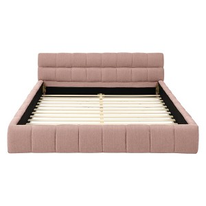 VYNXARIA Cozy and Stylish Pink Queen Platform Bed with Headboard: Thick Chenille Fabric, Solid Frame, No Box Spring Needed - 1 of 4