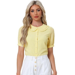 INSPIRE CHIC Women's Peter Pan Collar Contrast Color Trim Gingham Button Up Shirt - 1 of 4