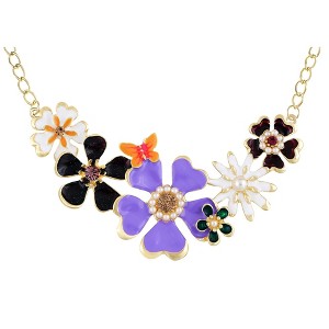 Alilang Gold Tone Multicolor Enamel Floral Statement Necklace with Pearl and Crystal Accents - 1 of 4