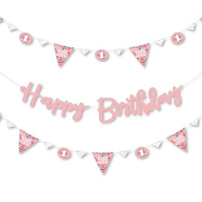 Big Dot of Happiness She's a Wild One - Boho Floral 1st Birthday Party Letter Banner Decoration - 36 Banner Cutouts and Happy Birthday Banner Letters