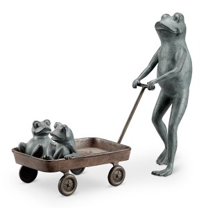 SPI Home Frog Family with Wagon Planter – Whimsical Metal Garden Sculpture with Integrated Plant Holder - 1 of 3