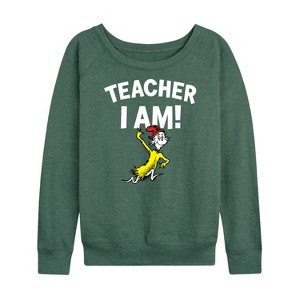 Women's - Dr. Seuss - Teacher I Am Sam I Am Lightweight French Terry Wide Neck Long Sleeve Shirt - 1 of 4