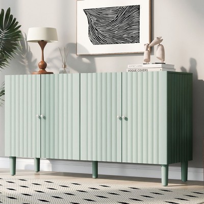 NicBex 58.1" Modern 4-Doors Sideboard,Kitchen Storage Cabinets with Wavy Pattern Doors and Sleek Metal Handles,White/Black/Blue/Green