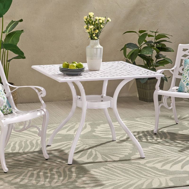 Phoenix Square Cast Aluminum Dining Table - White - Christopher Knight Home, 6 of 8